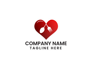 Food love logo. Love food. Love logo. Business. Premium template. Hotel. Spoon. Creative. Modern. Heart. Vector art. Red