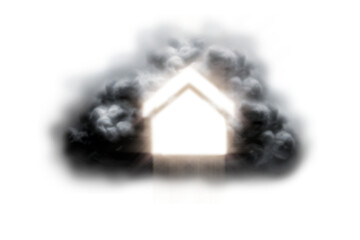 Digital png illustration of cloud with house symbol on transparent background
