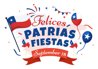 Chile Independence Day Vector Illustration of Fiestas Patrias Celebration with Waving Flag in National Holiday Flat Cartoon Hand Drawn Templates - Powered by Adobe