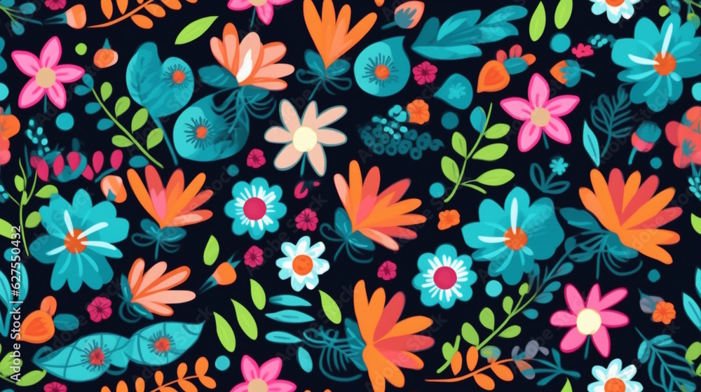 Wall mural flower pattern with vibrant colors, perfect for invitations, fabrics, and floral-themed decorations.