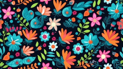 Flower Pattern with Vibrant Colors, Perfect for Invitations, Fabrics, and Floral-Themed Decorations. Generative AI