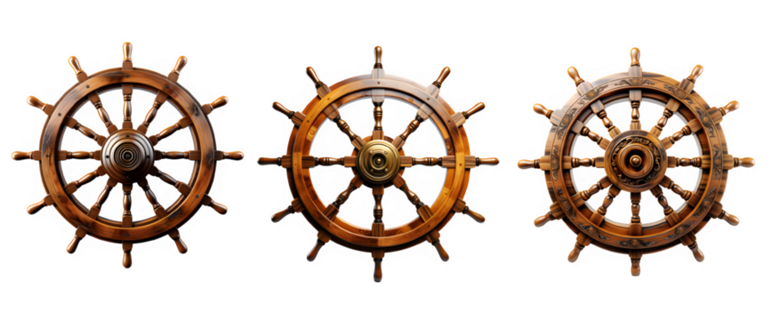 wooden steering wheel cut out isolated on transparent background ,generative ai