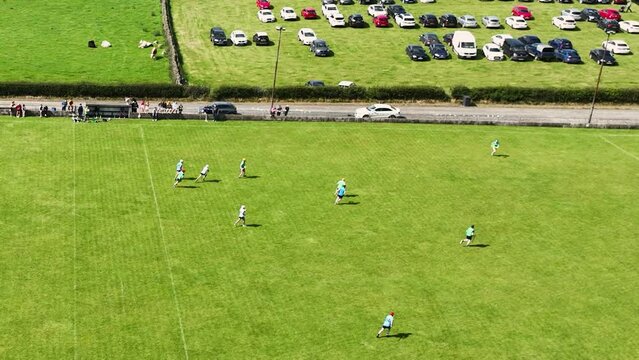 Aerial view of a Hurling Match at Shane O&rsquo;Neill&rsquo;s Hurling Club Glenarm Co Antrim Northern Ireland 18-07-23 