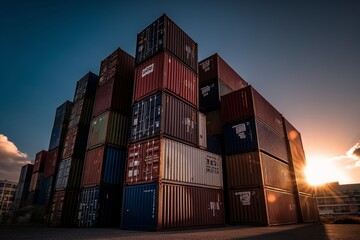 Fototapeta premium The logistics of international container cargo are shipping to the container yard. Generative AI