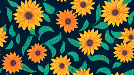 Sunflower Flower Pattern with Vibrant Colors, Perfect for Invitations, Fabrics, and Floral-Themed Decorations. Generative AI