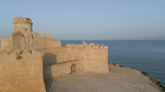 Aerial view of the Aragonese castle of Le Castella, on the Ionian Sea in the town of Isola di Capo Rizzuto, Italy