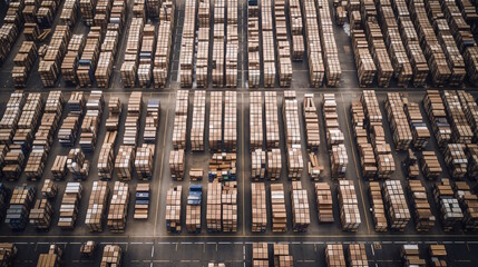 Modern Warehouse with Neatly Stacked Boxes and Crates, Creating an Impressive Industrial Scene. Generative AI