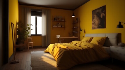 Beautiful Yellow Color Decor Creates a Photogenic and Cinematic Atmosphere. High-Quality Altra for an Elevated Living Experience. Generative AI
