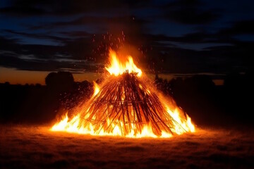 A Beautiful Bonfire Illuminates the Darkness with Warmth and Flickering Flames. Generative AI