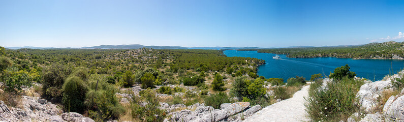 Fototapeta na wymiar Panoramic view of the landscape in the St. Anthony Channel in the state of Šibenik-Knin Croatia