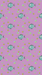 pattern. Set with fish. Sea and river fish. Vertical image.