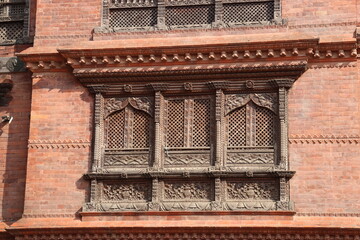 Wood work on the exterior wall of the durbar square, unesco world heritage site, kathmandu, nepal, detailed architecture carving which looks beautiful