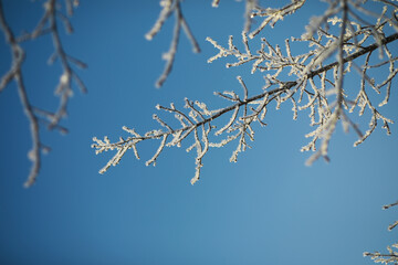 Winter landscape. Fairy-tale beauty of snow-covered streets. Snowfall and cooling in tourist areas.