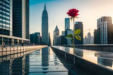 Obraz premium city skyline at sunset GENRATED AI