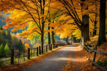 Fototapeta premium autumn alley in the park GENRATED AI