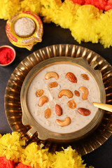 Rice Kheer Indian Sweet Payesh. Kerala Onam Payasam Palada Phirni dessert Mumbai India. Mithai...