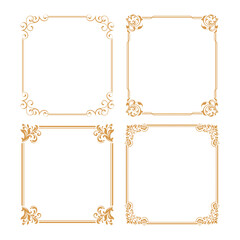 Set of decorative frames Elegant vector element for design in Eastern style, place for text. Floral gold and white borders. Lace illustration for invitations and greeting cards