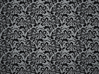 Flower pattern. Seamless black and gray ornament. Graphic vector background. Ornament for fabric, wallpaper, packaging