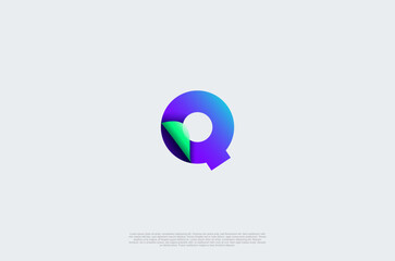 Initial Letter Q with fold edge gradient typography for business name. Vector logo inspiration