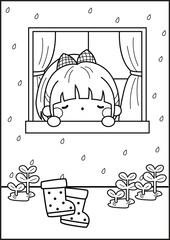 Fototapeta premium a vector of coloring pages of a girl peeking through the window
