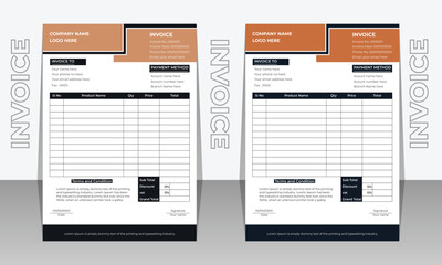 Invoice design template.  Bill form business invoice accounting. 