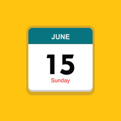 sunday 15 june icon with yellow background, calender icon