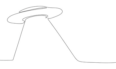 UFO outline. Flying saucer silhouette. One line continuous vector illustration. Line art, outline, vector © clelia-clelia