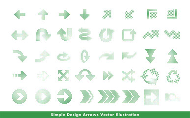 クールでシンプルなLED風四角ドット・点の矢印・方向指示記号のアローベクターアイコンイメージセット_緑・グリーン