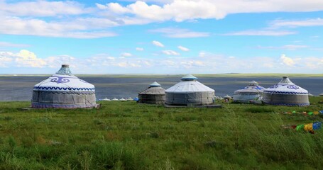 Yurts by Lake Hohnol,Hulunbuir grassland.Hulunbuir Grassland, is a world famous natural pasture, is one of the world's four grasslands, known as the world's best grassland.