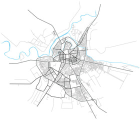 Larissa city with highways, major and minor roads, town footprint plan. City map with streets,  urban planning scheme. Plan street map, road graphic navigation. Vector
