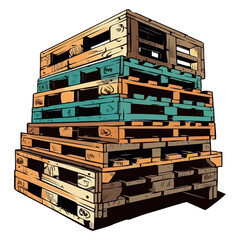 Old wooden crates stacked in warehouse heap