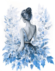 watercolor dress made of leaves in autumn tones, abstract and creative, AI generative technology 