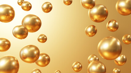 金色背景に金色の複数の球体。スペースあり。（横長）
