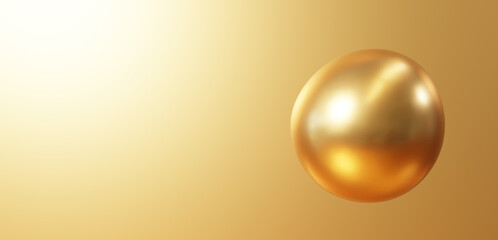 金色背景に一つの金色の球体。スペースあり。（横長）