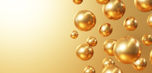 金色背景に金色の複数の球体。スペースあり。（横長）