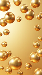 金色背景に金色の複数の球体。スペースあり。（縦長）