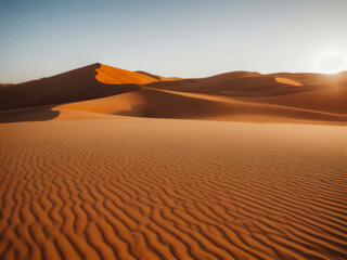 Golden sand dunes in the desert, beautiful landscape