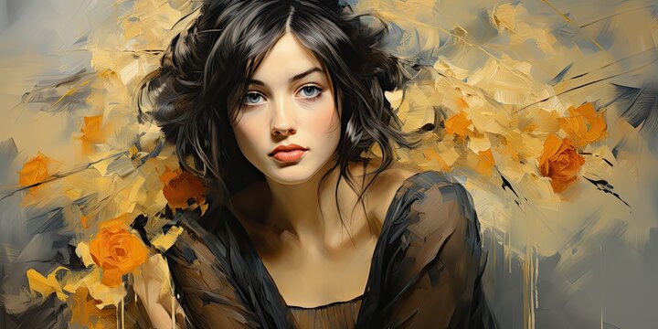 illustration of beautiful playful portrait, women impressionist, generative AI