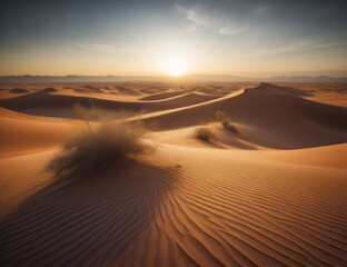 Naklejka na ściany i meble Golden sand dunes in the desert, beautiful landscape