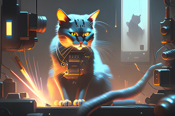 cat with a computer Generative AI