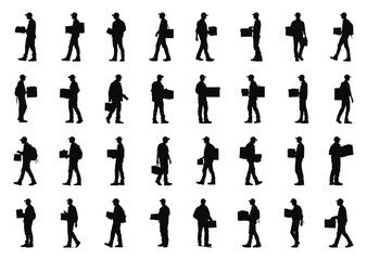 silhouette of courier carrying package, various poses