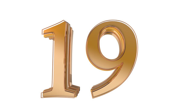 Gold glossy 3d number 19