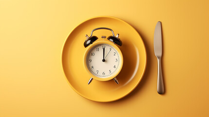 Concept of intermittent fasting, showing an empty plate and a clock. The practice of eating within specific time frames to promote better health and weight management.,generative AI