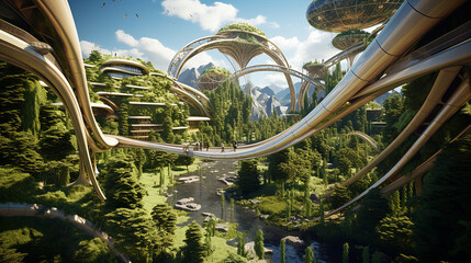 Sustainable urban design featuring eco-friendly elements.