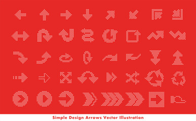 クールでシンプルなLED風ドット・点の矢印・方向指示記号のアローベクターアイコンイメージセット_赤・レッド