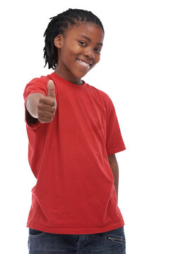 Portrait, thumbs up and winner with an african boy isolated on a transparent background for motivation or support. Kids, smile or thank you with a happy child saying yes with a like emoji on PNG