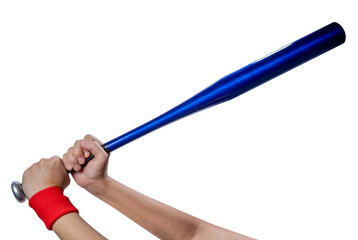 Woman hand holding Baseball bat isolated on a white background With clipping path.
