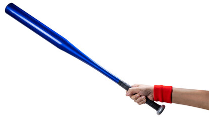 Woman hand holding Baseball bat isolated on a white background PNG File.