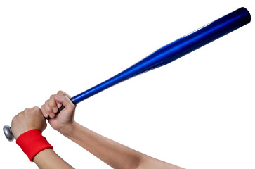 Woman hand holding Baseball bat isolated on a white background PNG File.