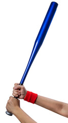 Woman hand holding Baseball bat isolated on a white background PNG File.